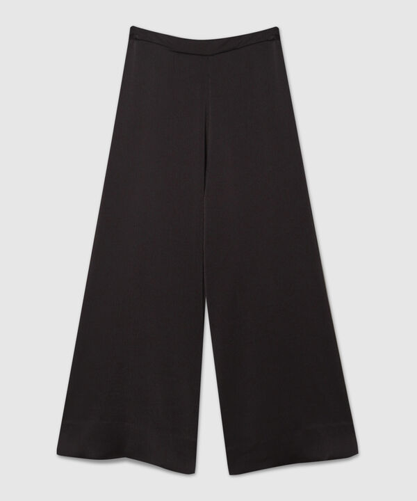 Pantalon Palazzo Fluido Unicolor En Tela De Satin Con Textura