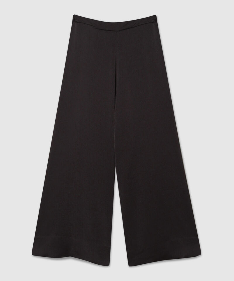 Pantalon Palazzo Fluido Unicolor En Tela De Satin Con Textura