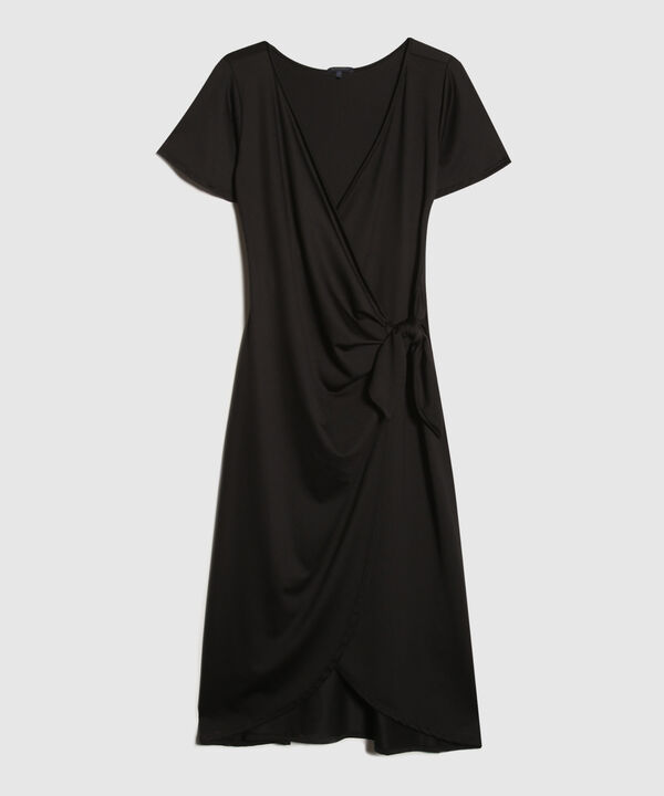 Vestido Unicolor Manga Corta, Escote En V