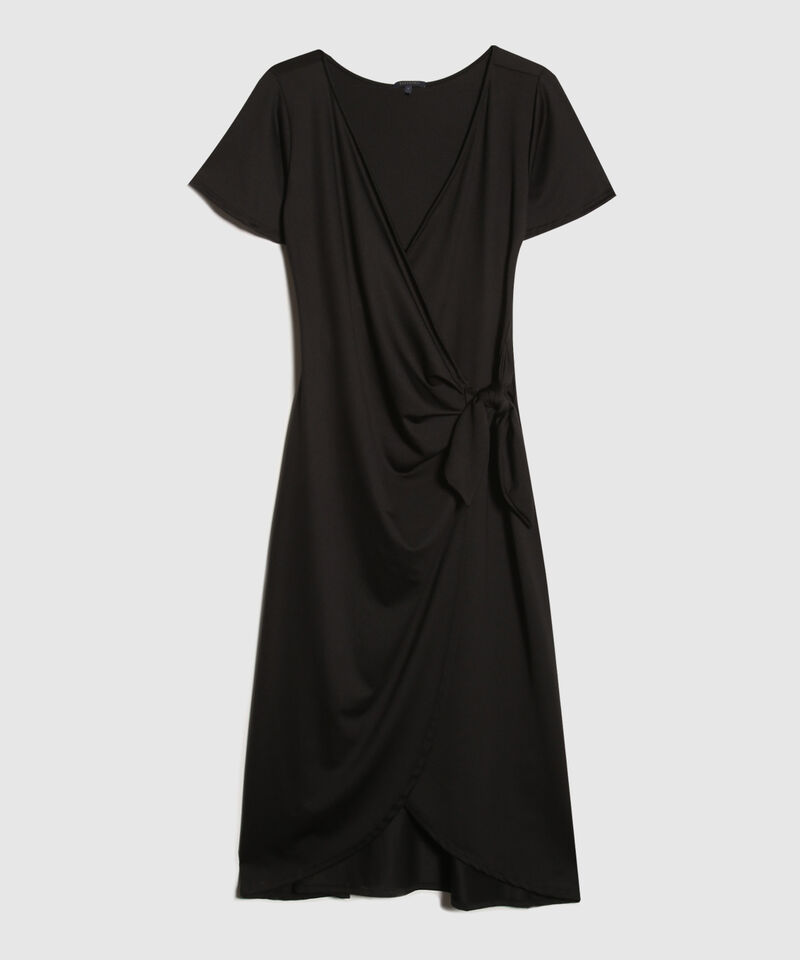 Vestido Unicolor Manga Corta, Escote En V