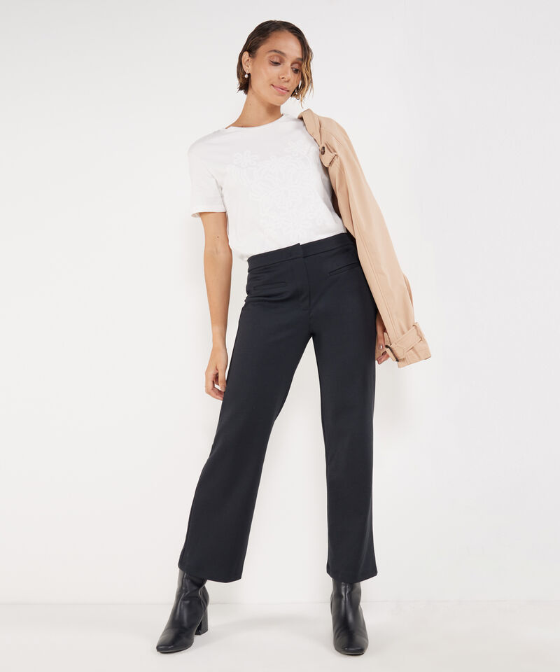 Leggins Unicolor, Tiro Alto, Bota Recta Con Simulación Bolsillos Ribete, Serena