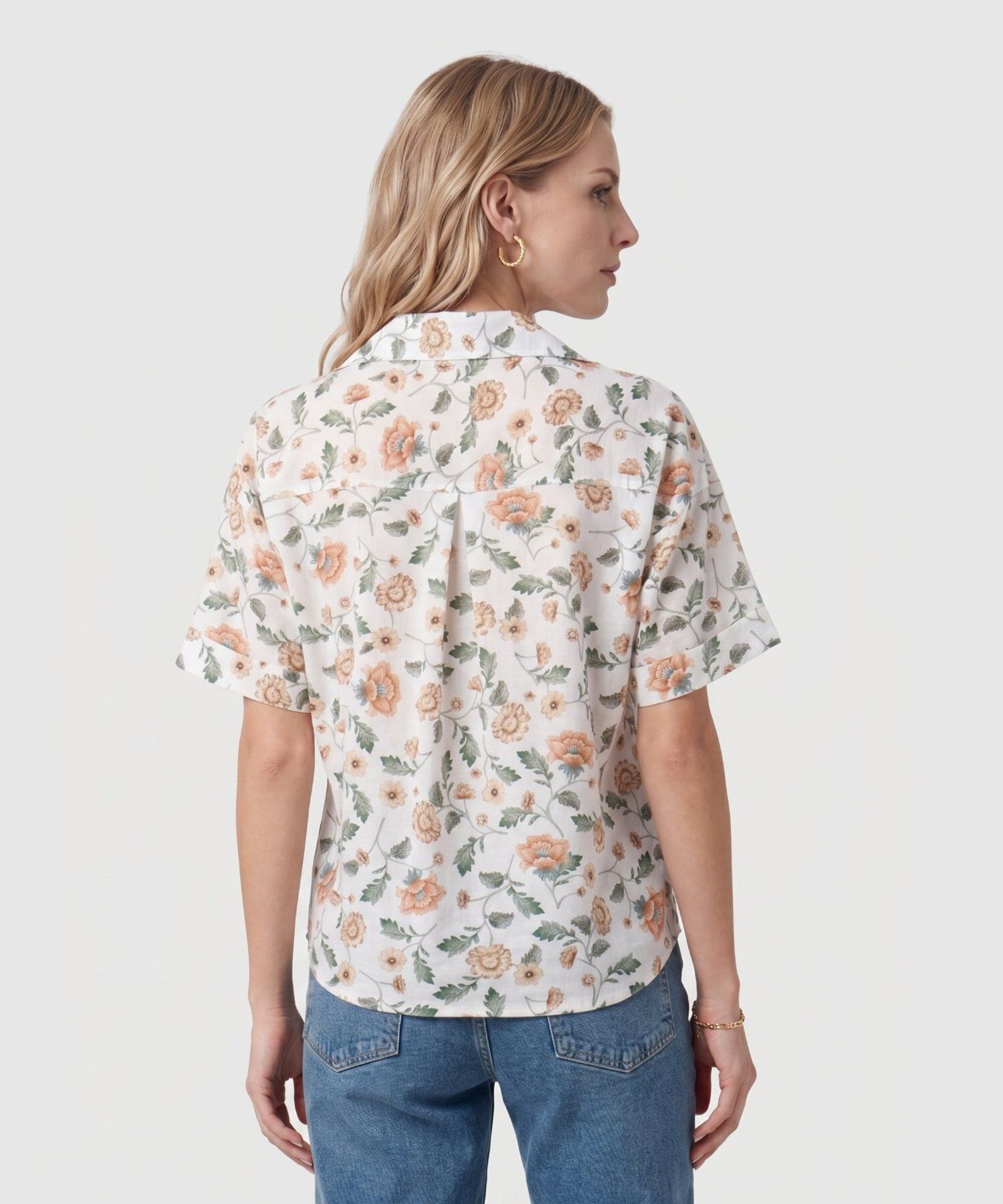 Camisa De Manga Corta Con Bolsillos Para Mujer
