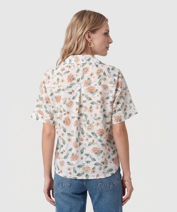 Camisa De Manga Corta Con Bolsillos Para Mujer