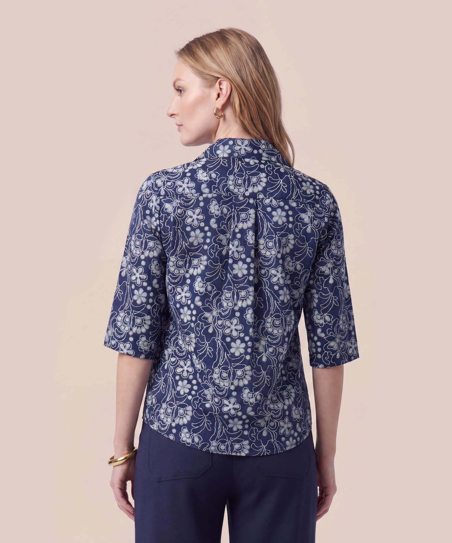 Blusa De Cuello Cl&aacute;sico Y Manga Al Codo Mujer