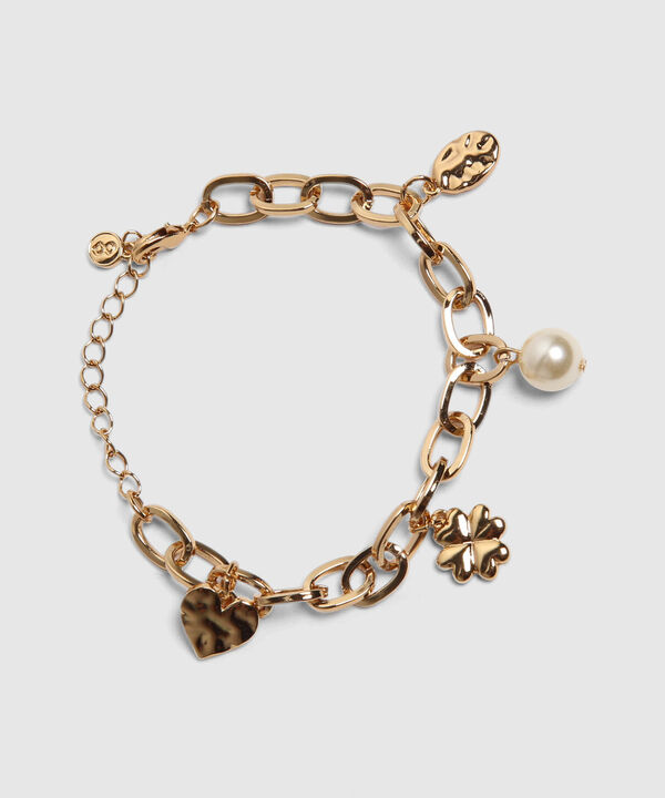 Pulsera Dorada Con Dijes Y Perla  image number null