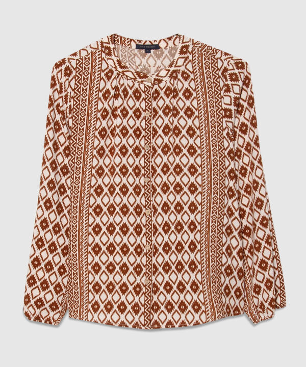 Blusa Estampada con Cuello Mao