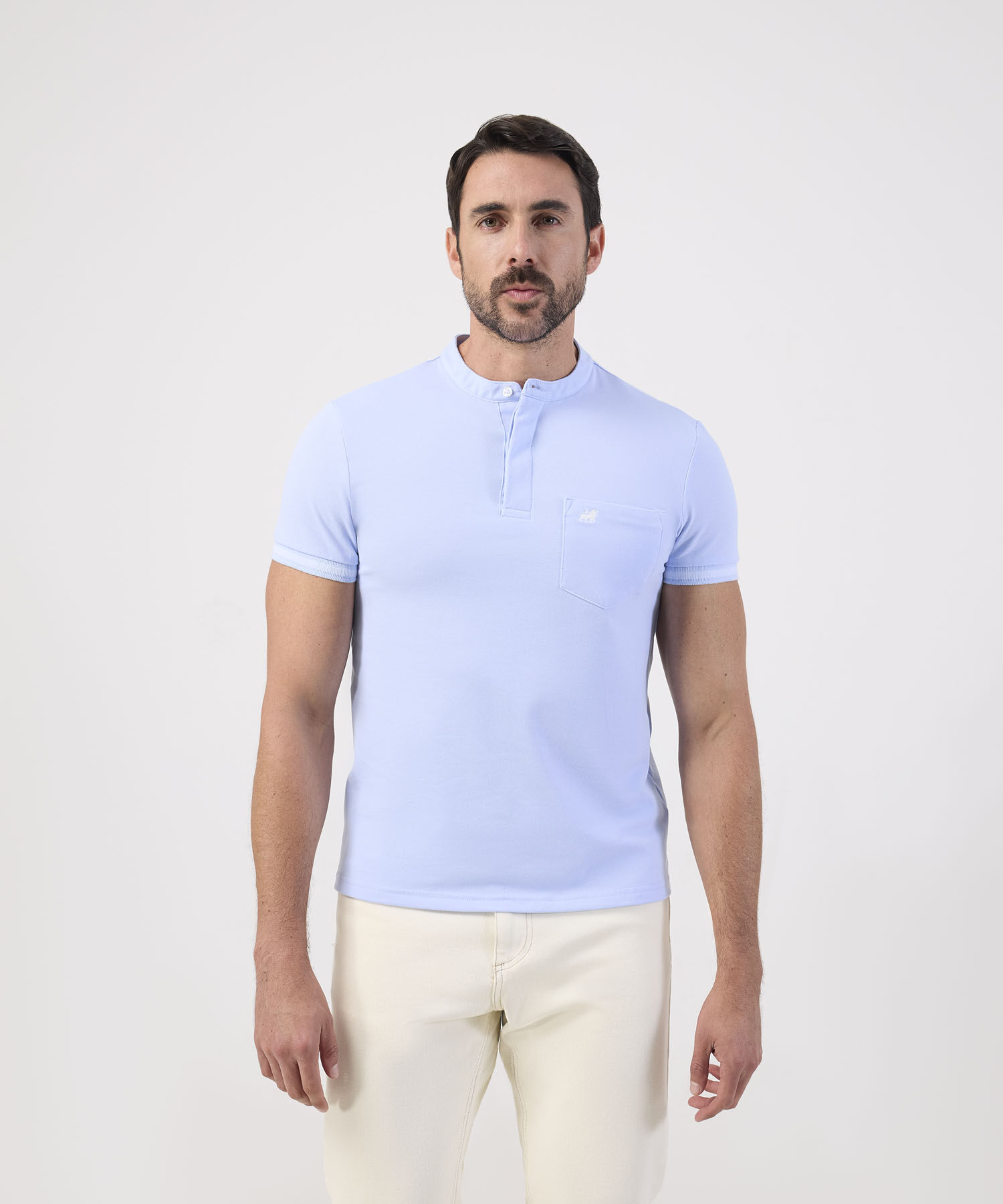 Polo Slim Fit Cuello Mao y Bolsillo Para Hombre
