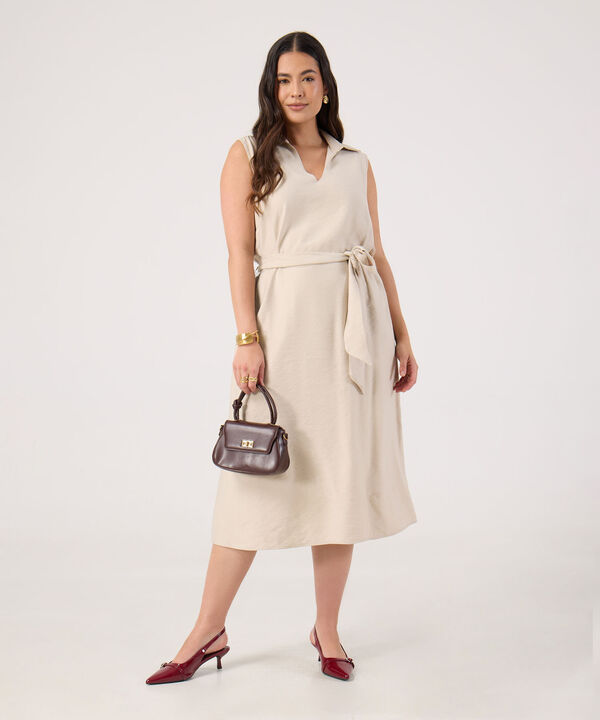 Vestido Unicolor Con Cinturon image number null