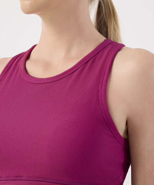 Top Crop Ribbed Mujer Escote Alto Y Espalda Atl&eacute;tica image number null