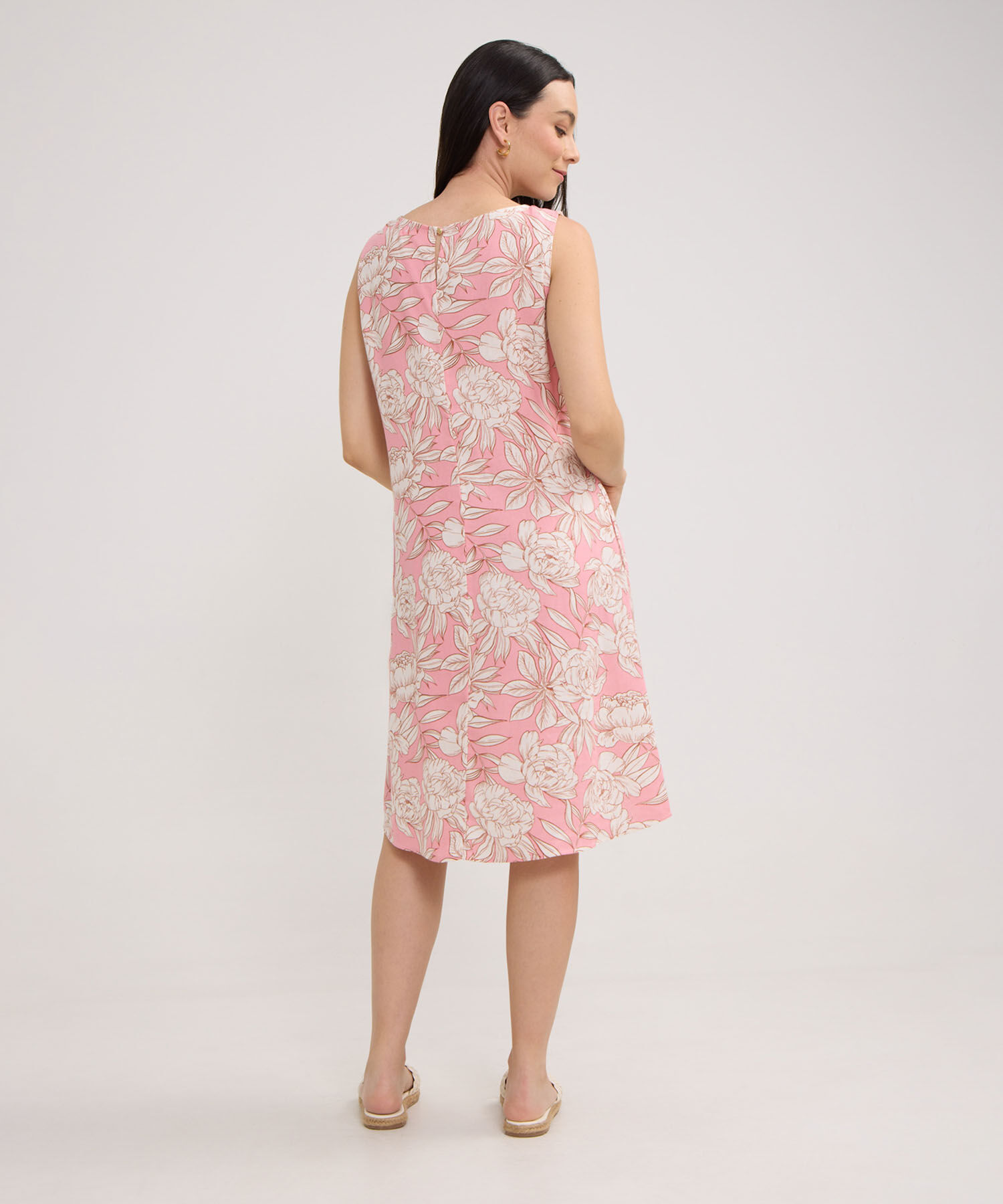 Vestido Estampado Manga Sisa Con Bolsillos Laterales