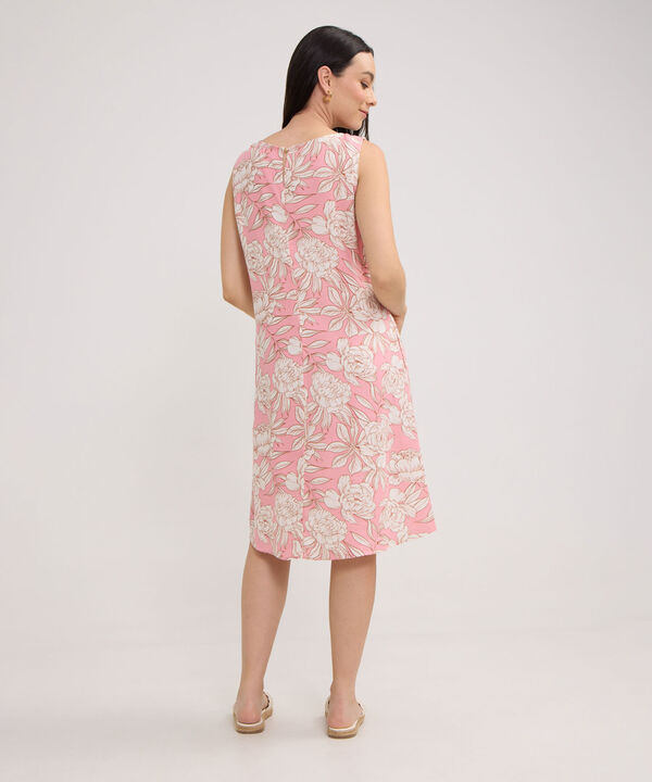Vestido Estampado Manga Sisa Con Bolsillos Laterales