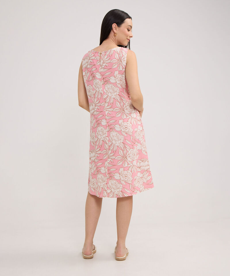 Vestido Estampado Manga Sisa Con Bolsillos Laterales