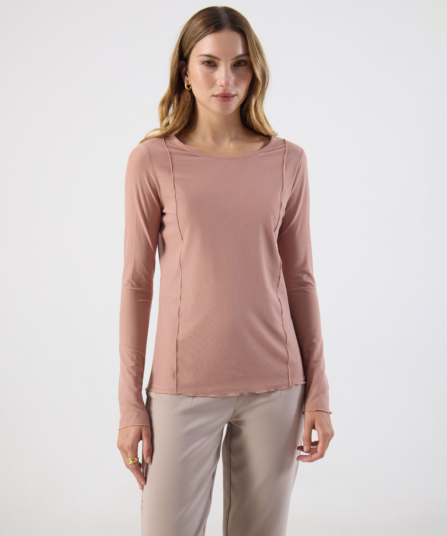 Camiseta Manga Larga Textura Detalle Mujer