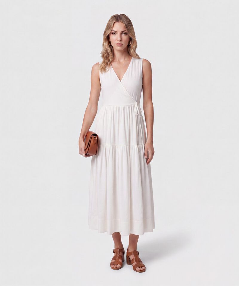 Vestido Midi Cruzado Con Prenses Para Mujer