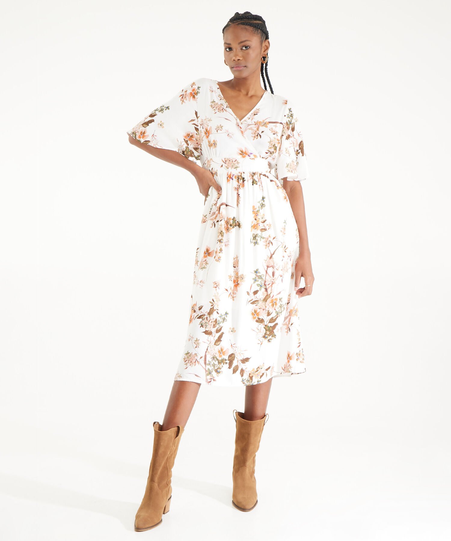 Vestido Estampado Cuello Cruzado Estampado, Fit Missy
