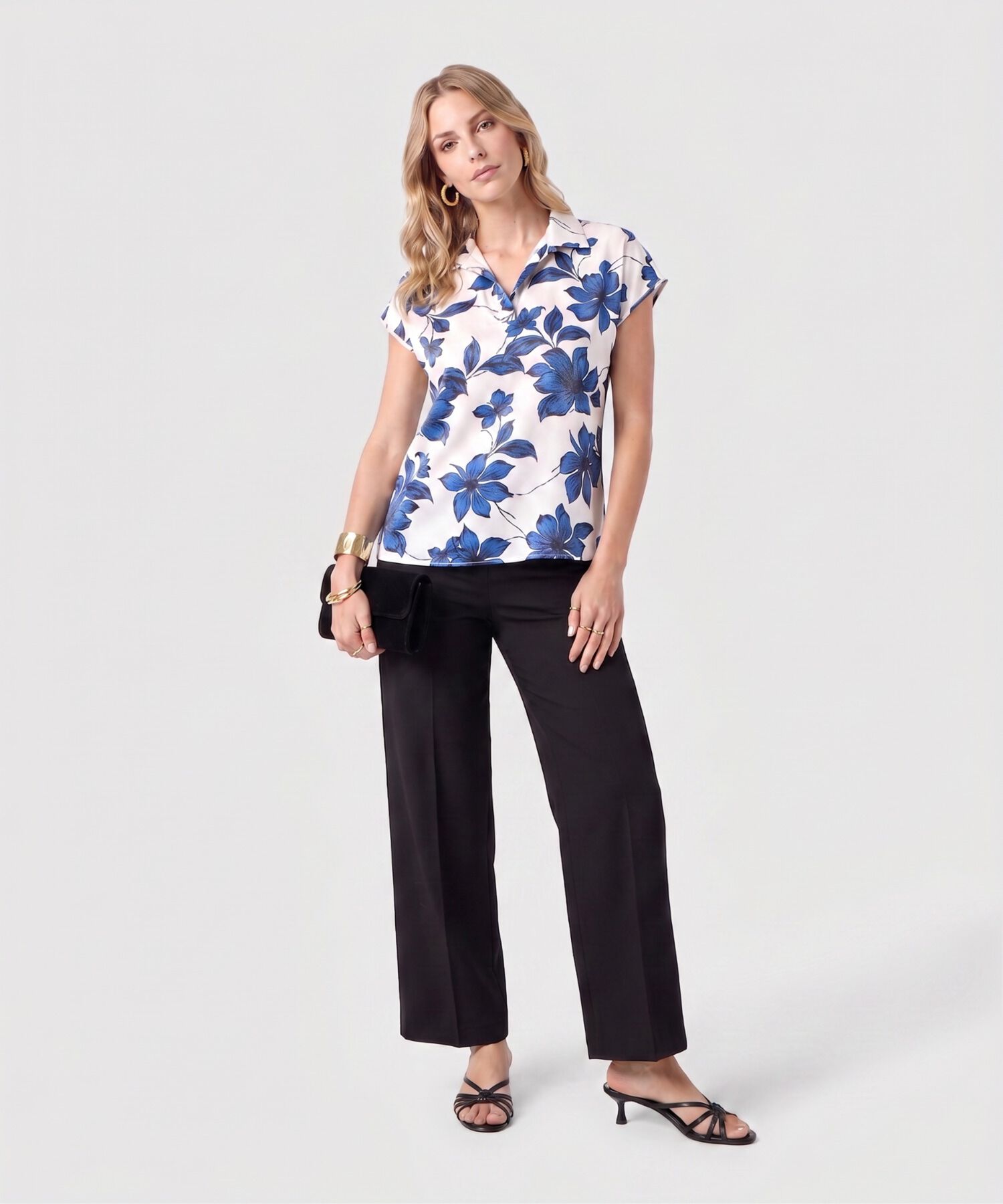 Blusa Cuello Camisero Manga Corta Mujer