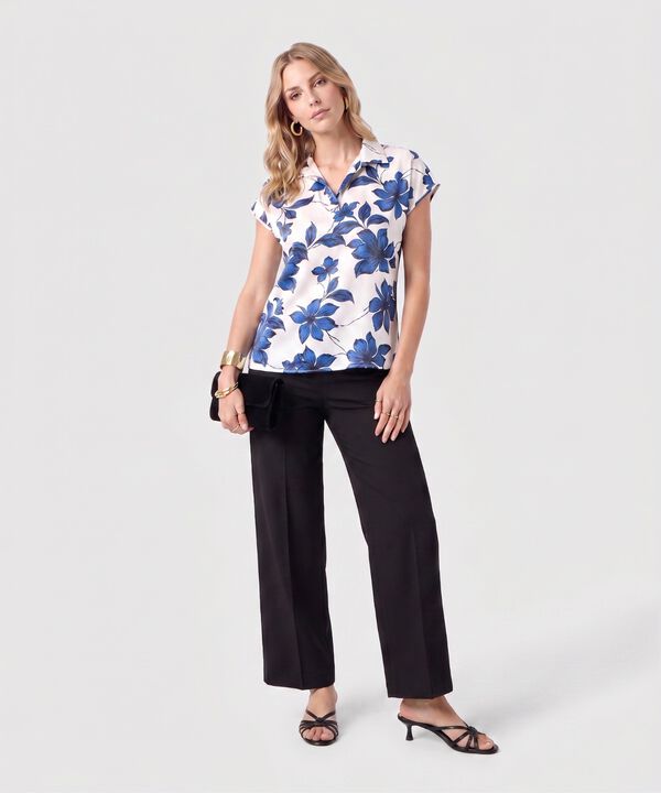 Blusa Cuello Camisero Manga Corta Mujer