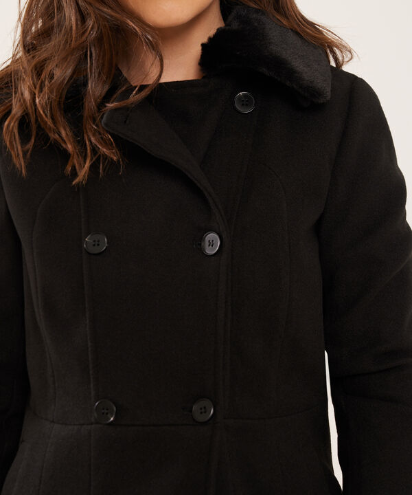 Chaqueta Tipo Abrigo Con Pelo En Cuello Removible