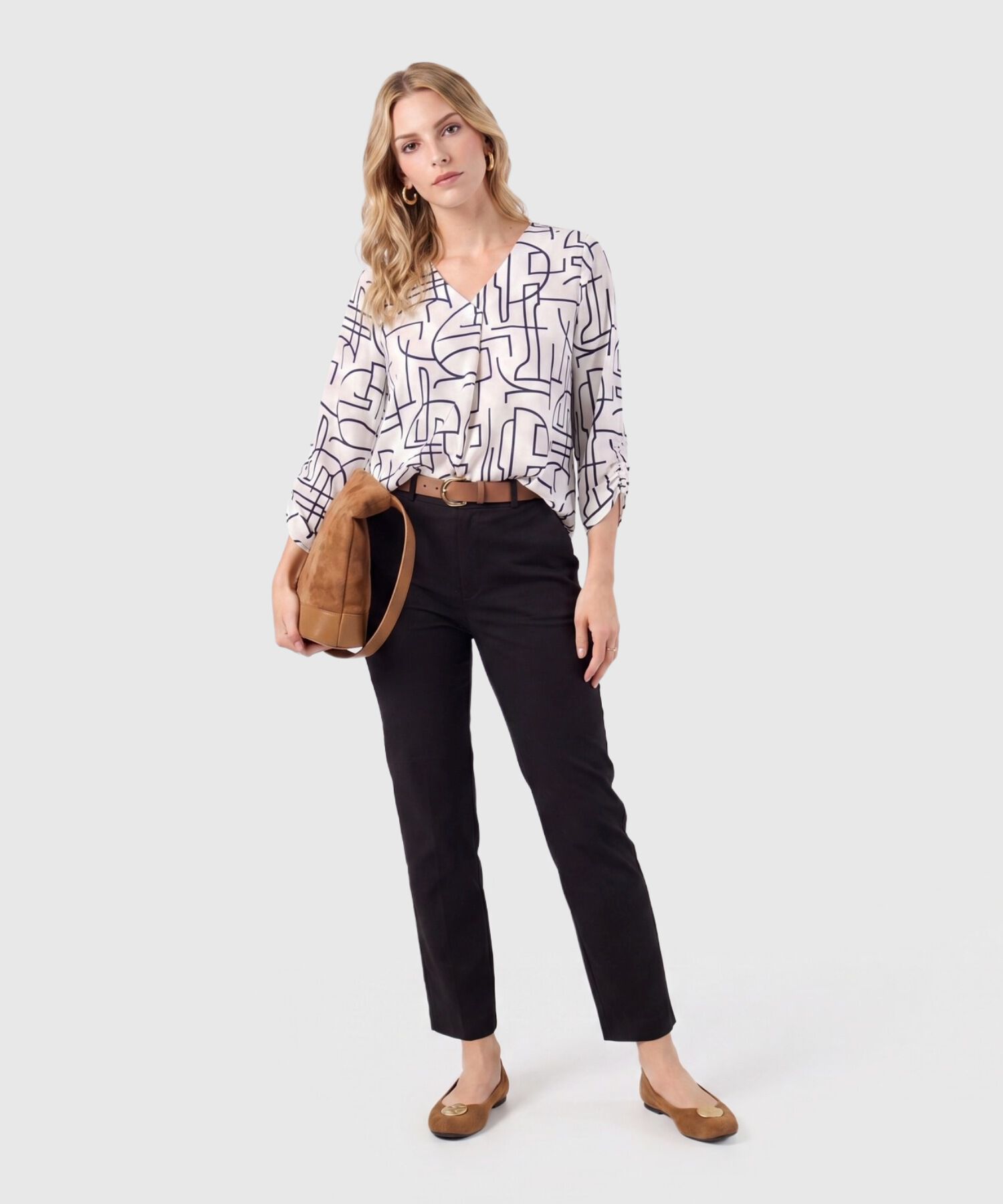 Blusa Manga 3/4 Con Pliegue Para Mujer