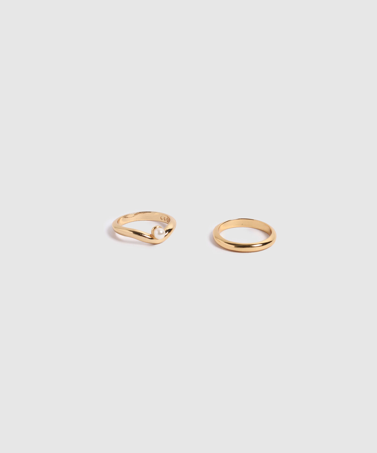 Set de Anillos con Perla y Diseño Minimalista Para Mujer