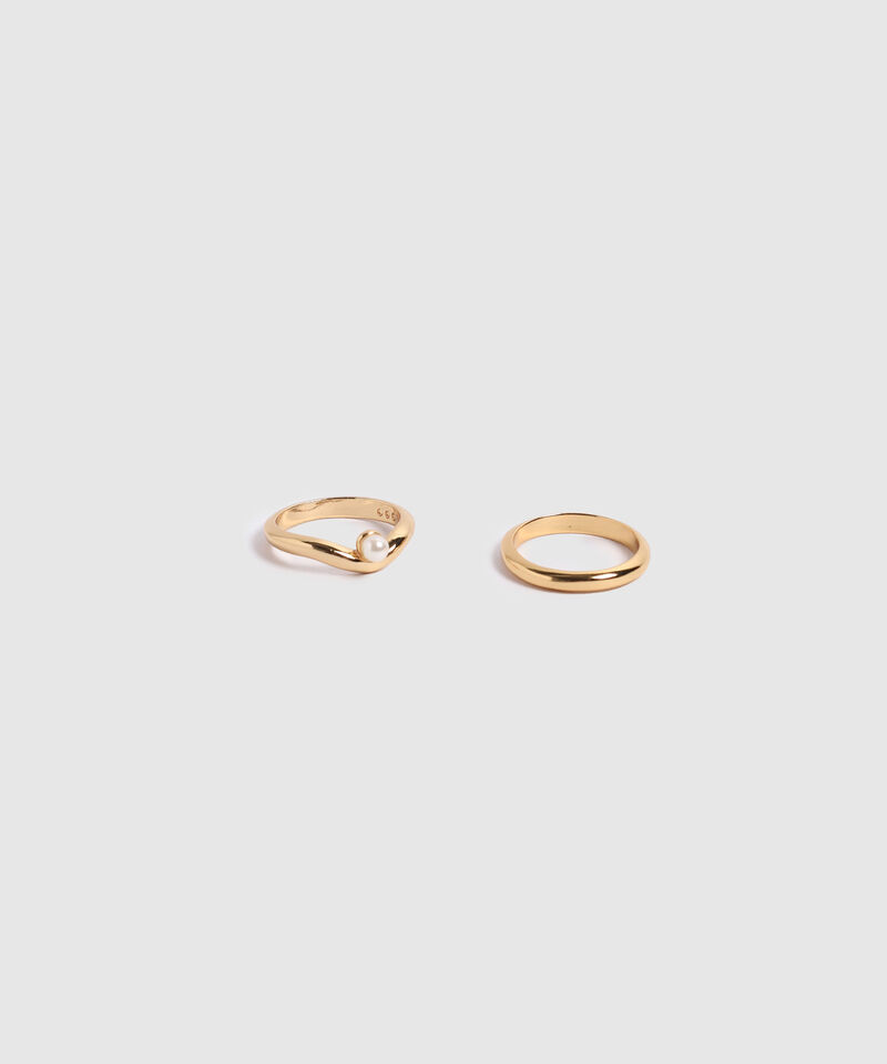 Set de Anillos con Perla y Diseño Minimalista Para Mujer