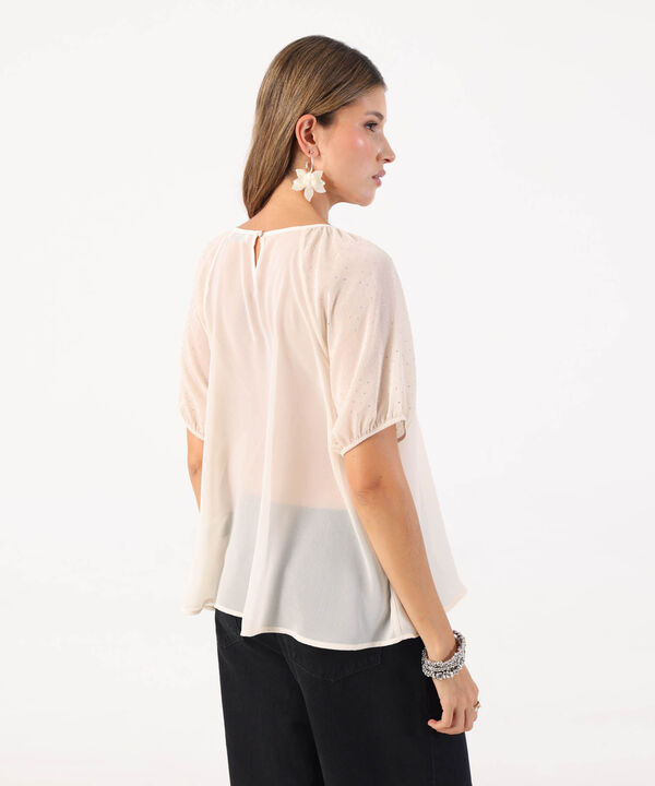 Blusa De Silueta Fluida Con Escote Fruncido