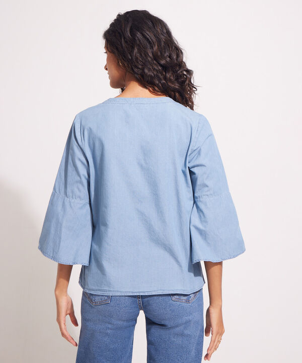 Blusa Unicolor con Escote en V para Mujer
