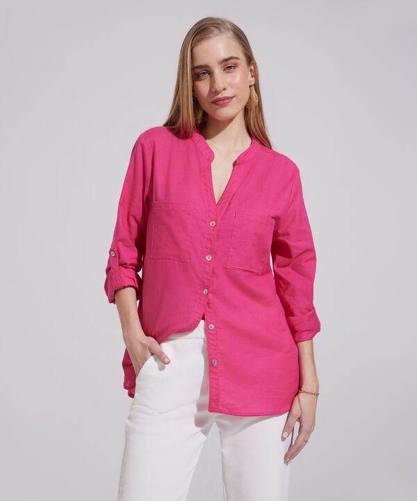 Blusa  Manga Larga Con Bolsillo Unicolor