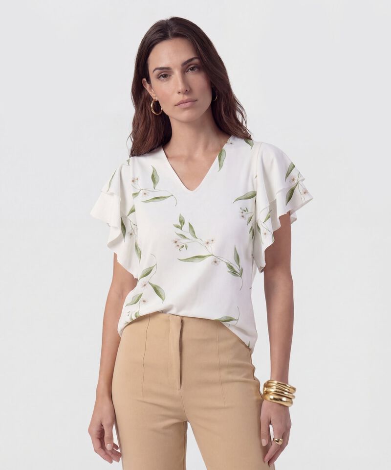 Camiseta Cuello En V Con Volantes Para Mujer