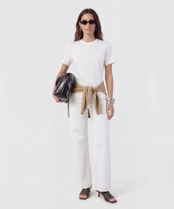 Camiseta Cuello Redondo Con Apliques Mujer