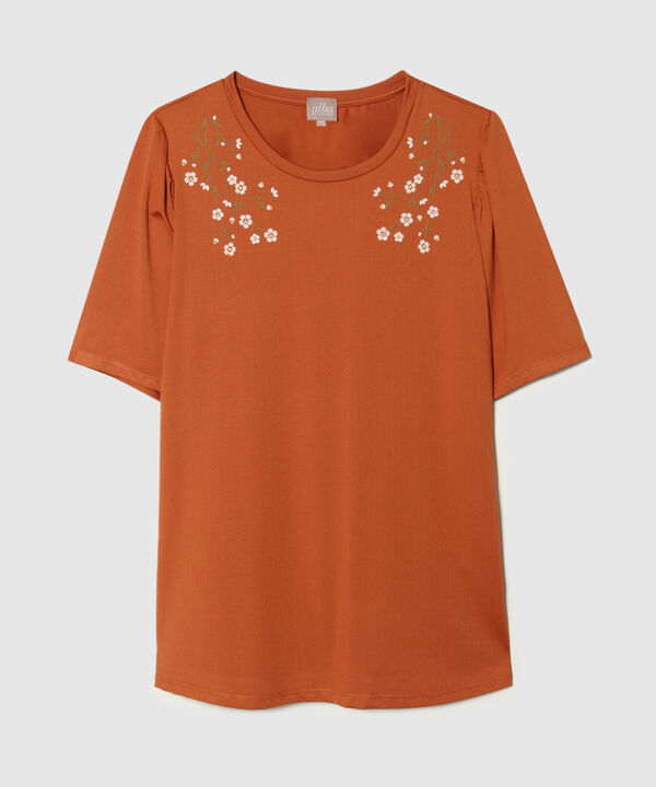 Camiseta Cuello Redondo, Manga Corta Bombacha Con Estampado Screen, Carmin Alba