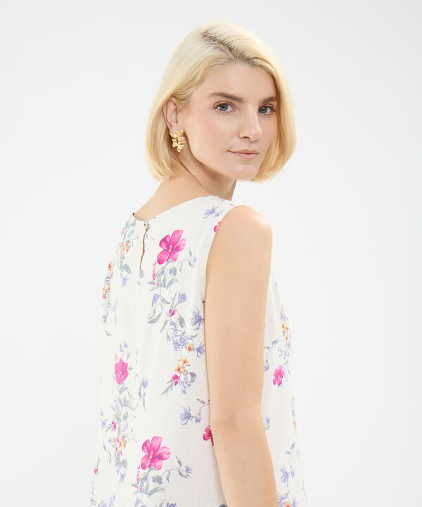 Vestido Estampado en Efecto Lino