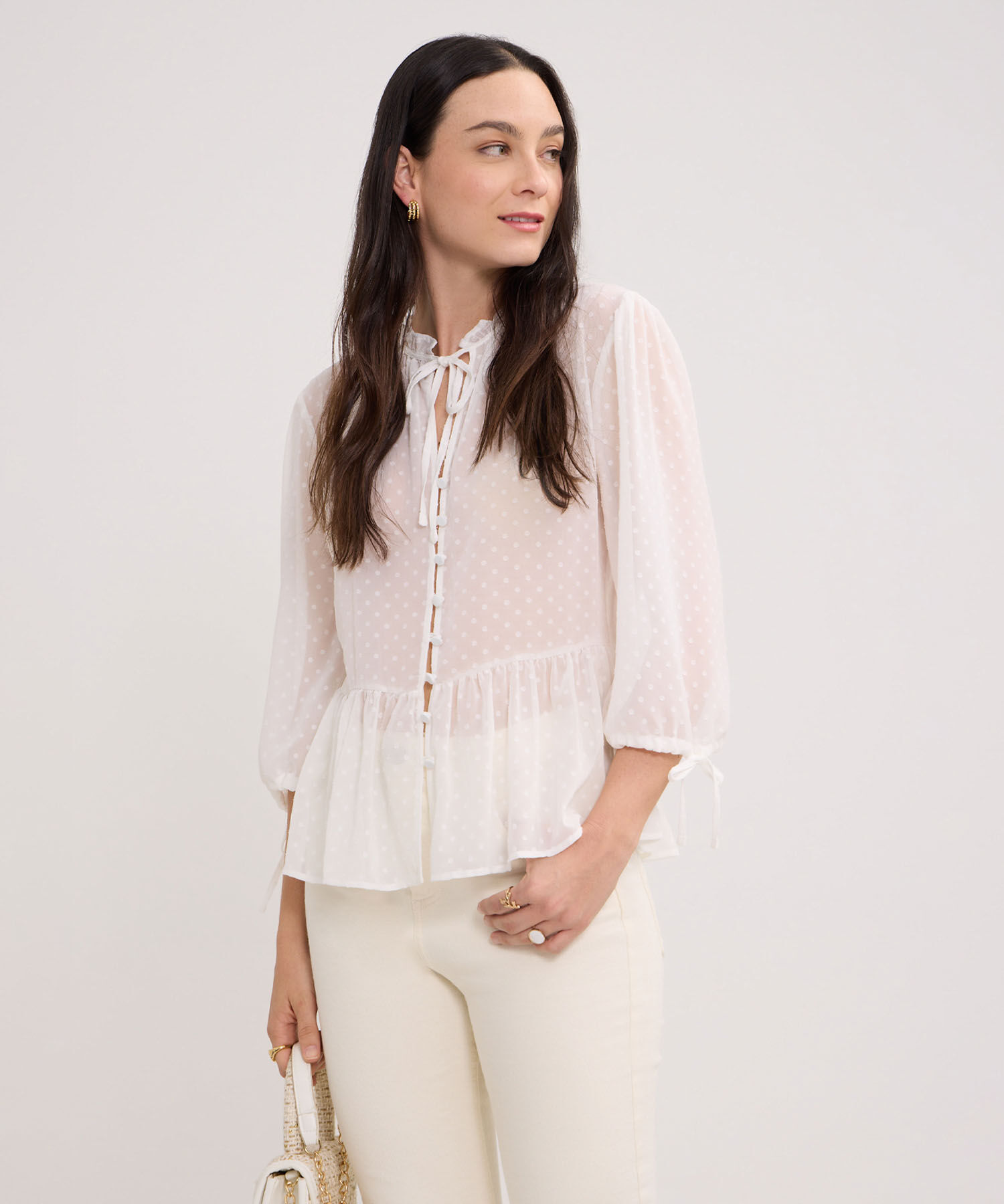 Blusa Unicolor Texturizada Manga 3/4