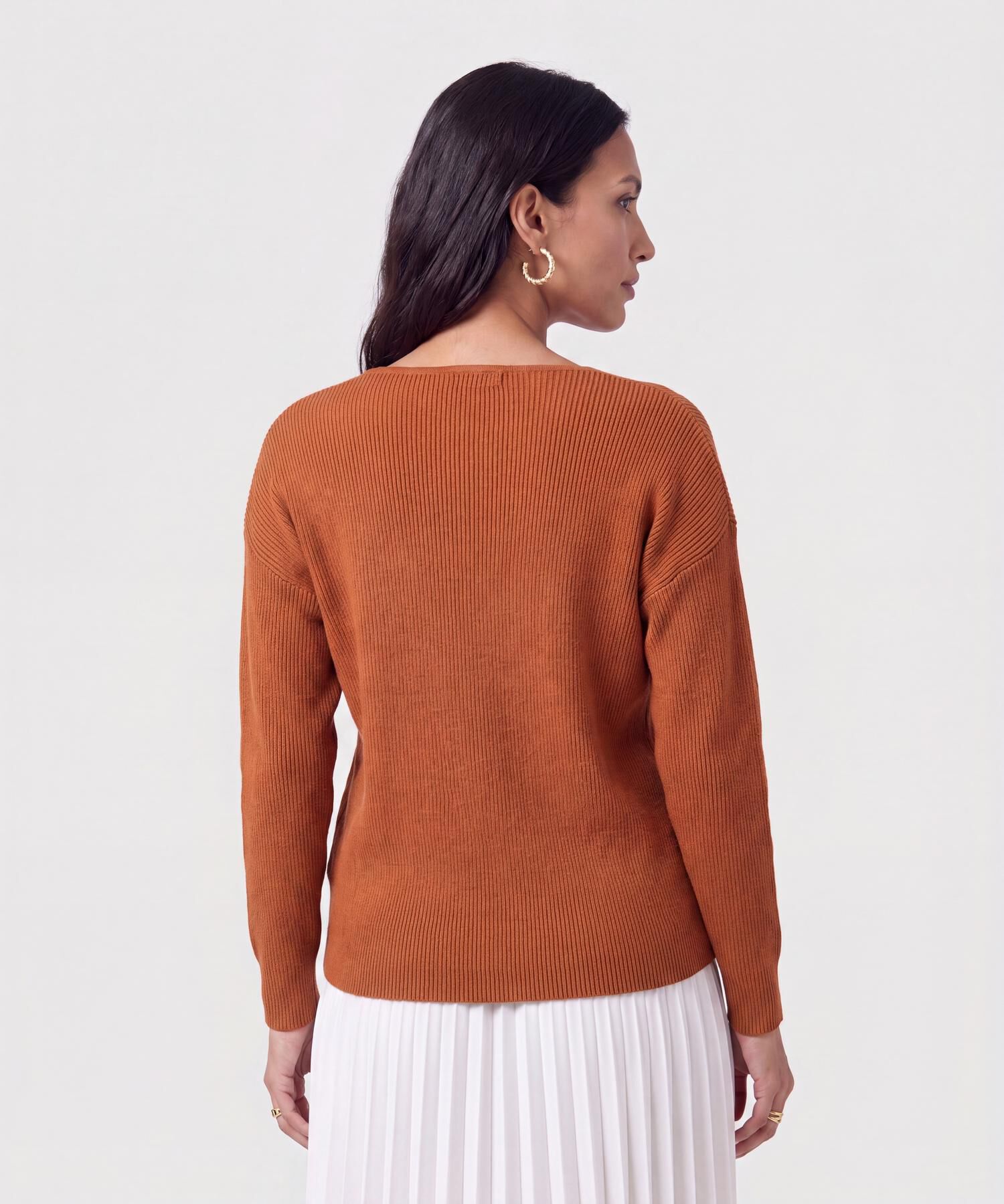 Saco Tejido En Rib Con Cuello En V Para Mujer