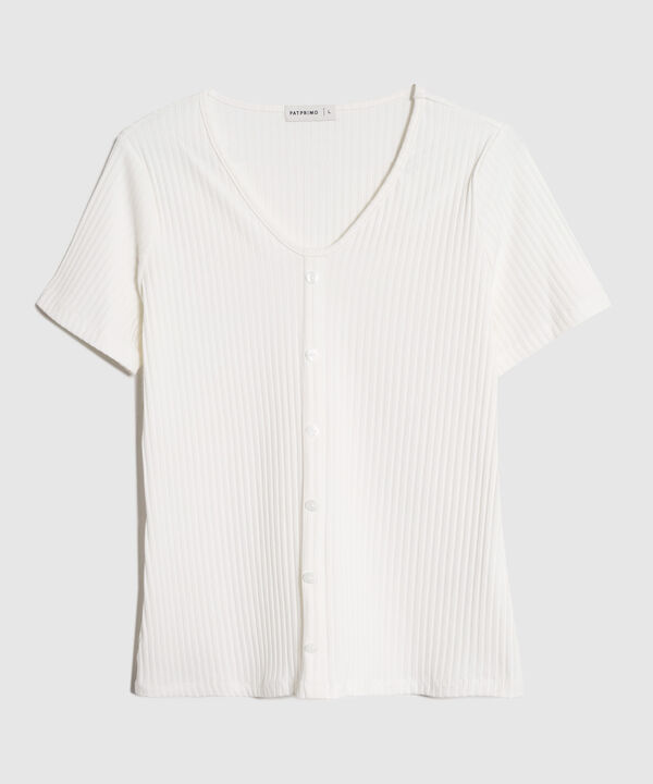 Camiseta Para Mujer Tejido Acanalado con Botones Frontales image number null