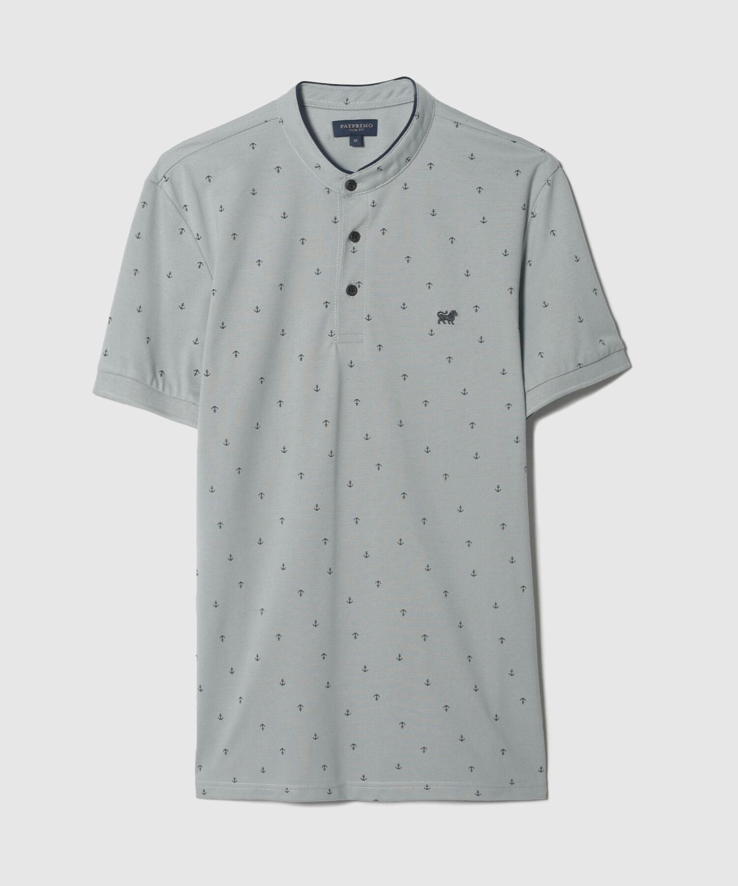 Polo Estampada Cuello Mao Con Puños Tejidos, Silueta Slim Fit, Cítrico Marinero