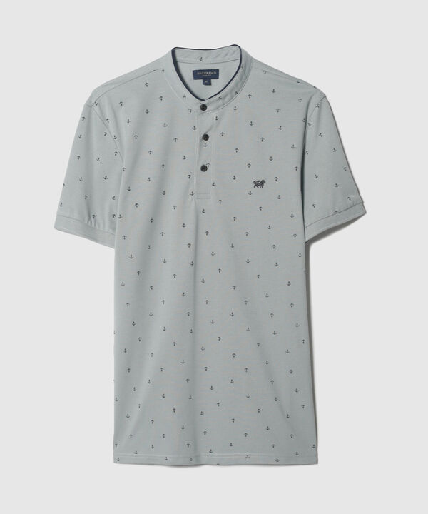 Polo Estampada Cuello Mao Con Puños Tejidos, Silueta Slim Fit, Cítrico Marinero