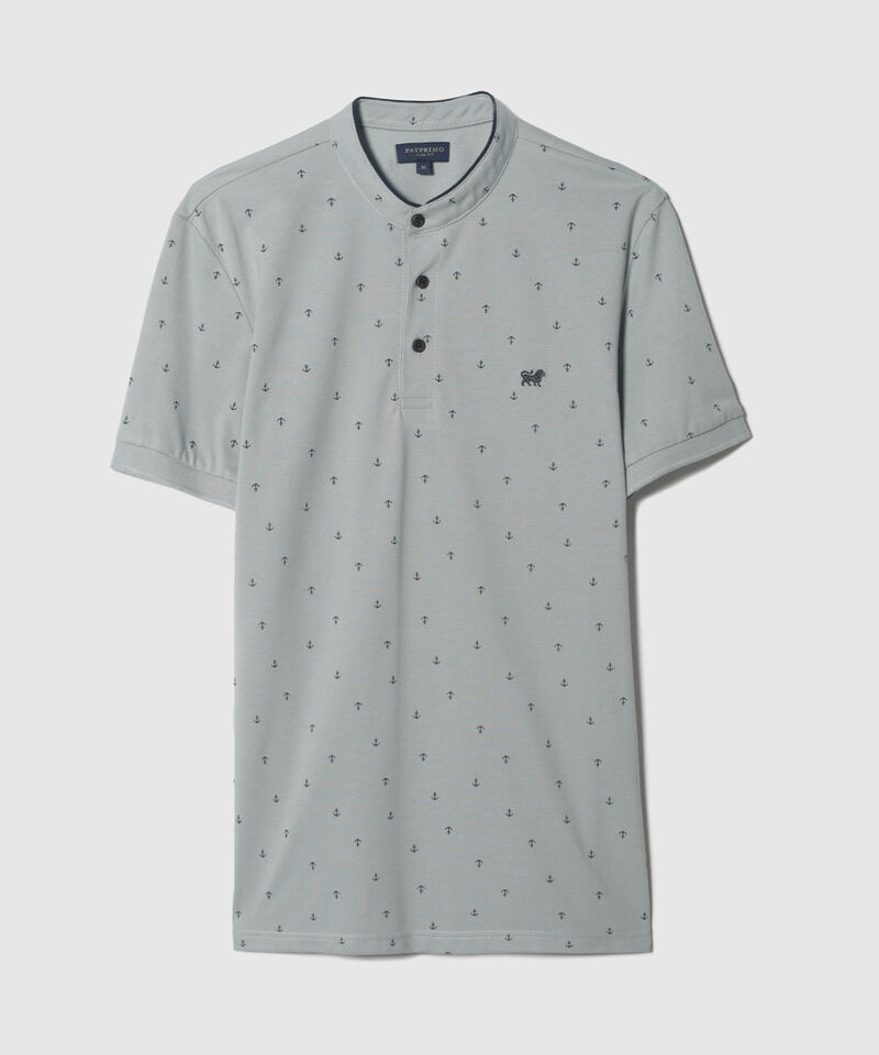 Polo Estampada Cuello Mao Con Puños Tejidos, Silueta Slim Fit, Cítrico Marinero