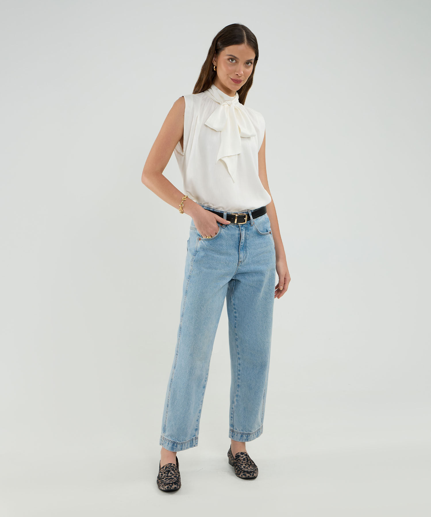 Blusa Manga Sisa Unicolor  Con Corbata