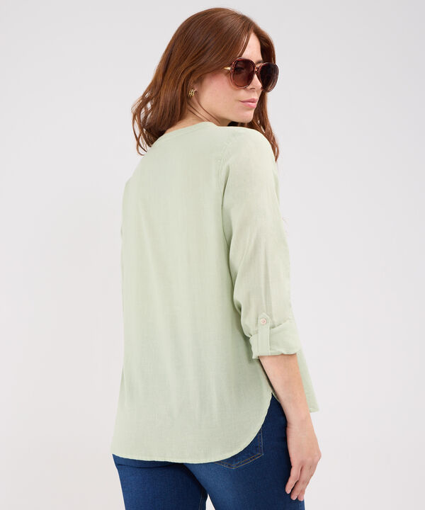 Blusa Manga Larga Unicolor En Lino