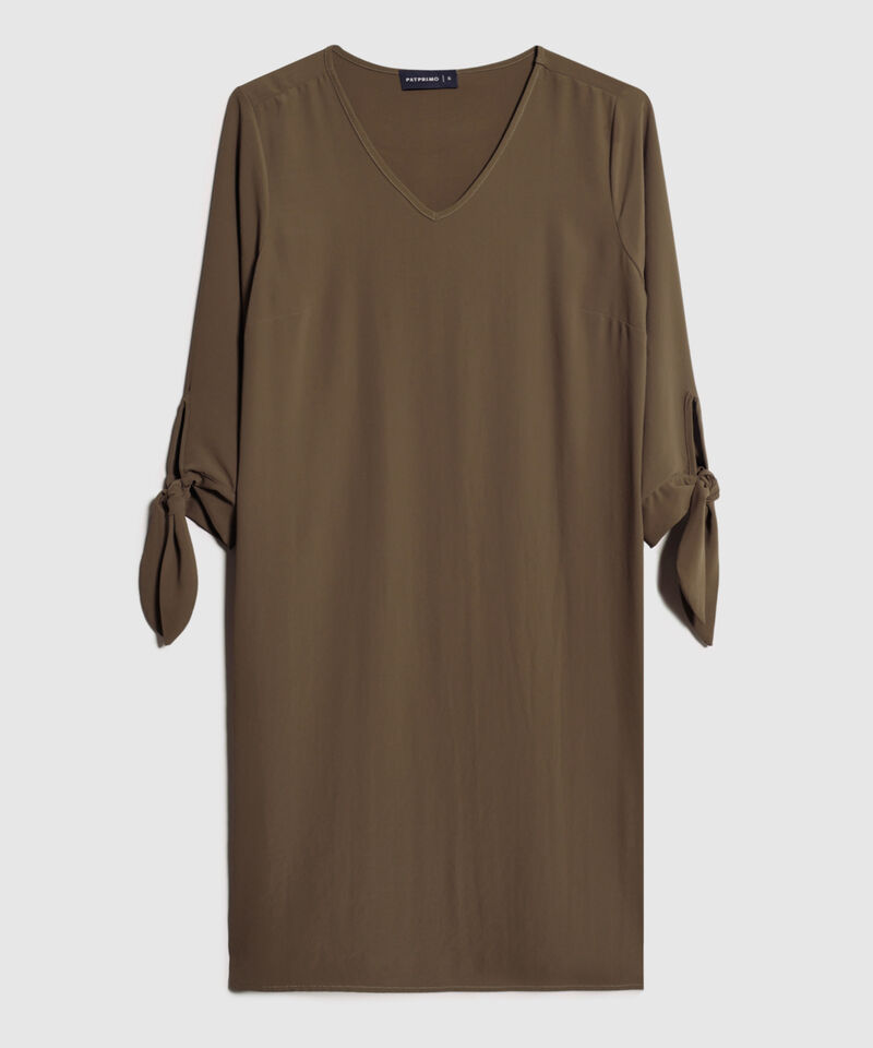 Vestido Unicolor Manga Tres Cuartos Con Anudado