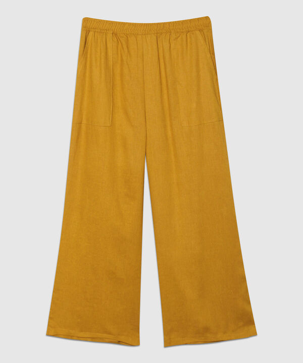 Pantalon Moda Tipo Culotte Unicolor, Resortado Con Bolsillos Diagonales, Tel Aviv Linea Moda