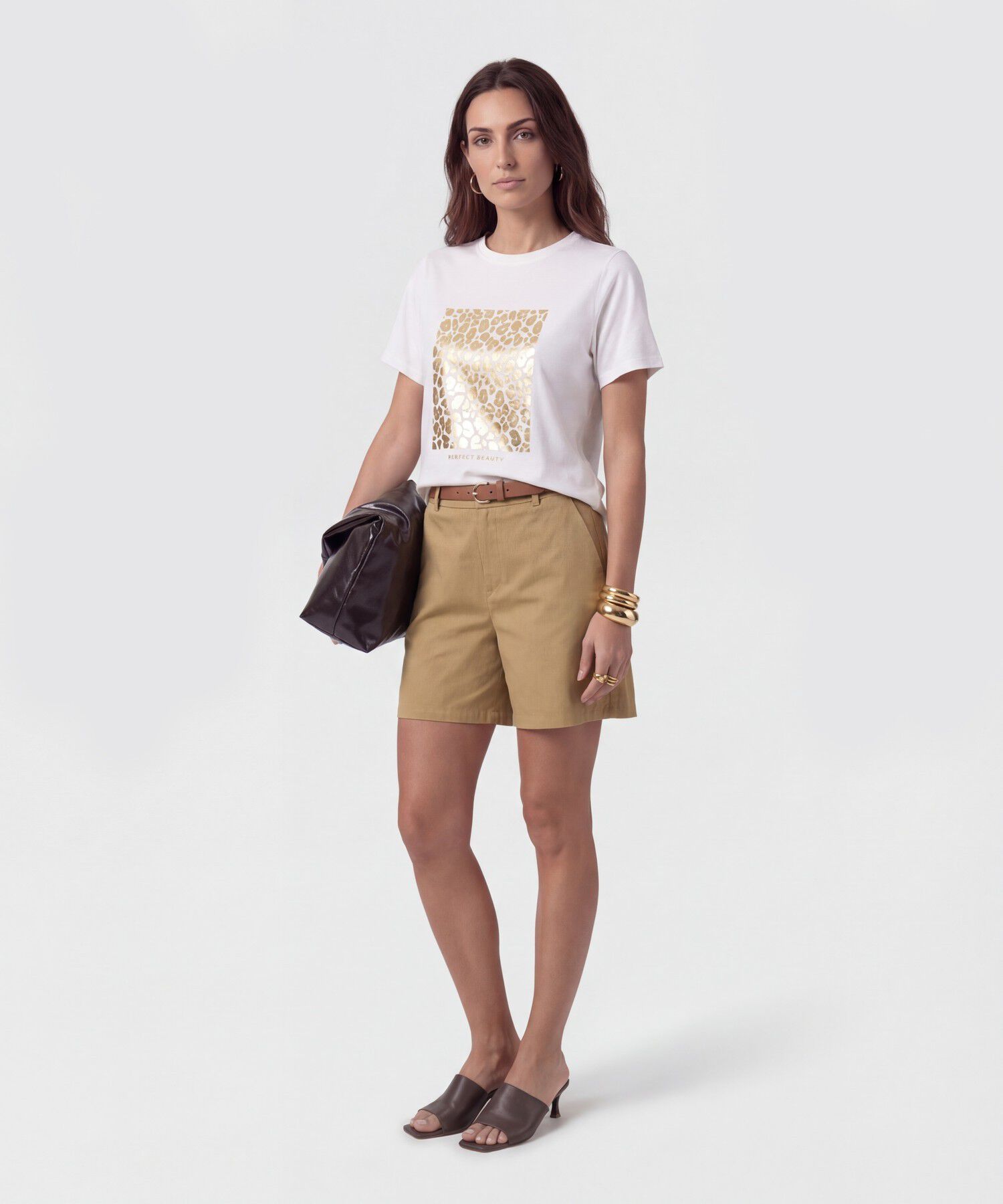 Camiseta B&aacute;sica Con Estampado Metalizado Para Mujer