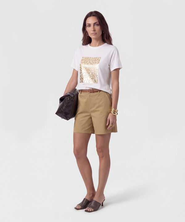 Camiseta B&aacute;sica Con Estampado Metalizado Para Mujer