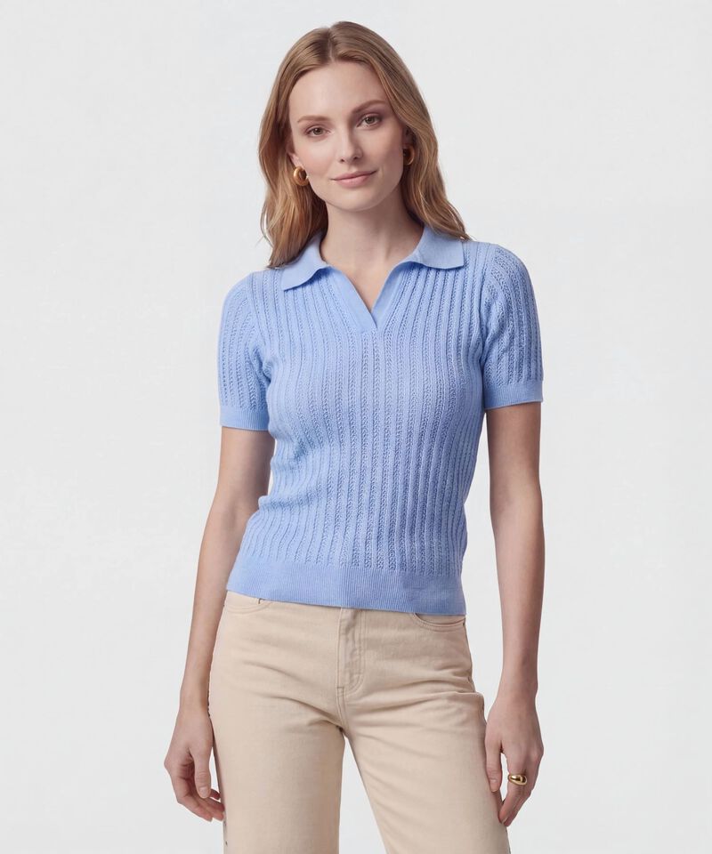 Polo Punto Calado Manga Corta Para Mujer