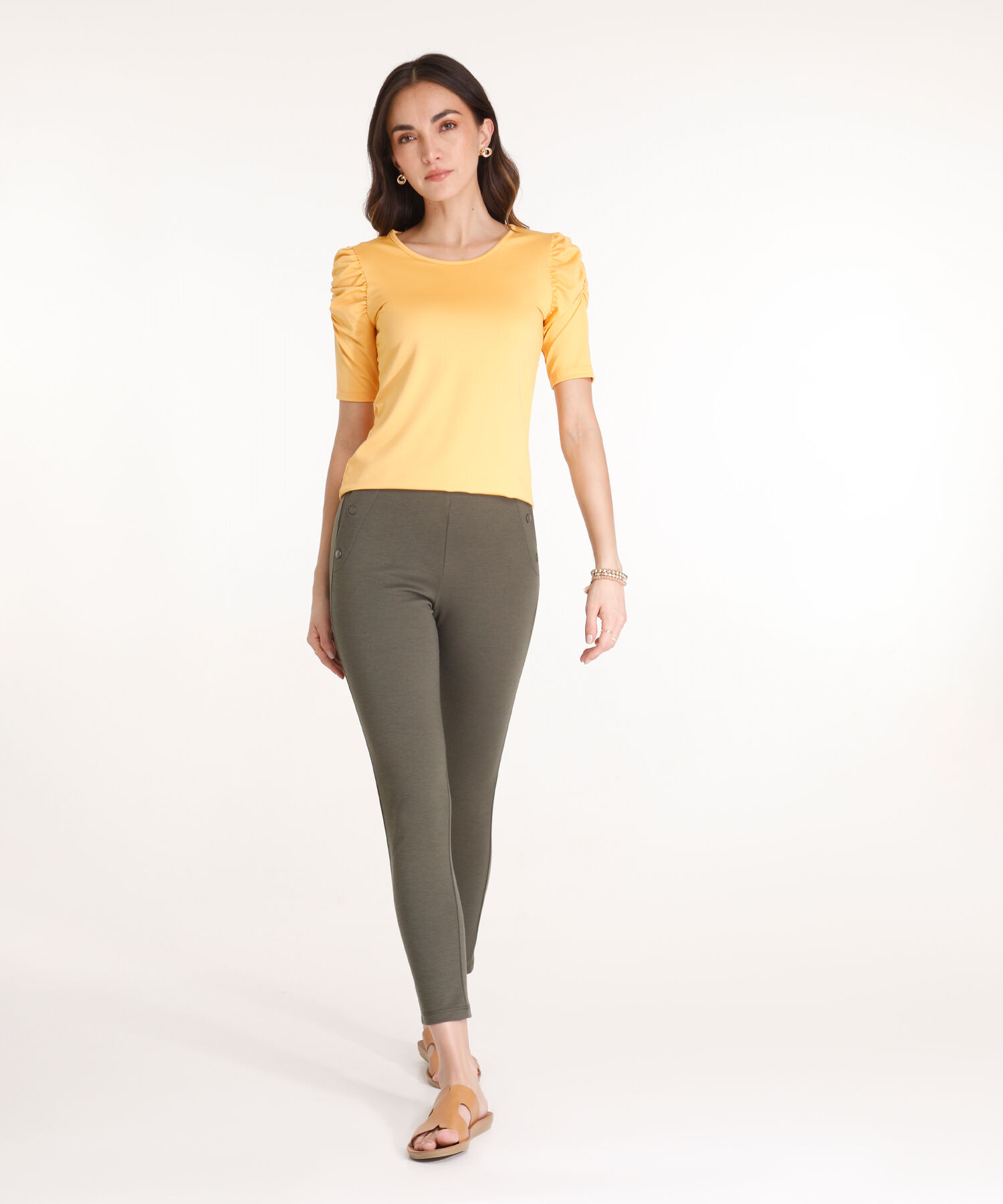 Leggings Solido Con Botones En Frente
