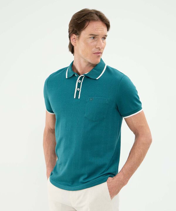 Polo Unicolor, Cuello, Puños Y Pechera Tejida image number null