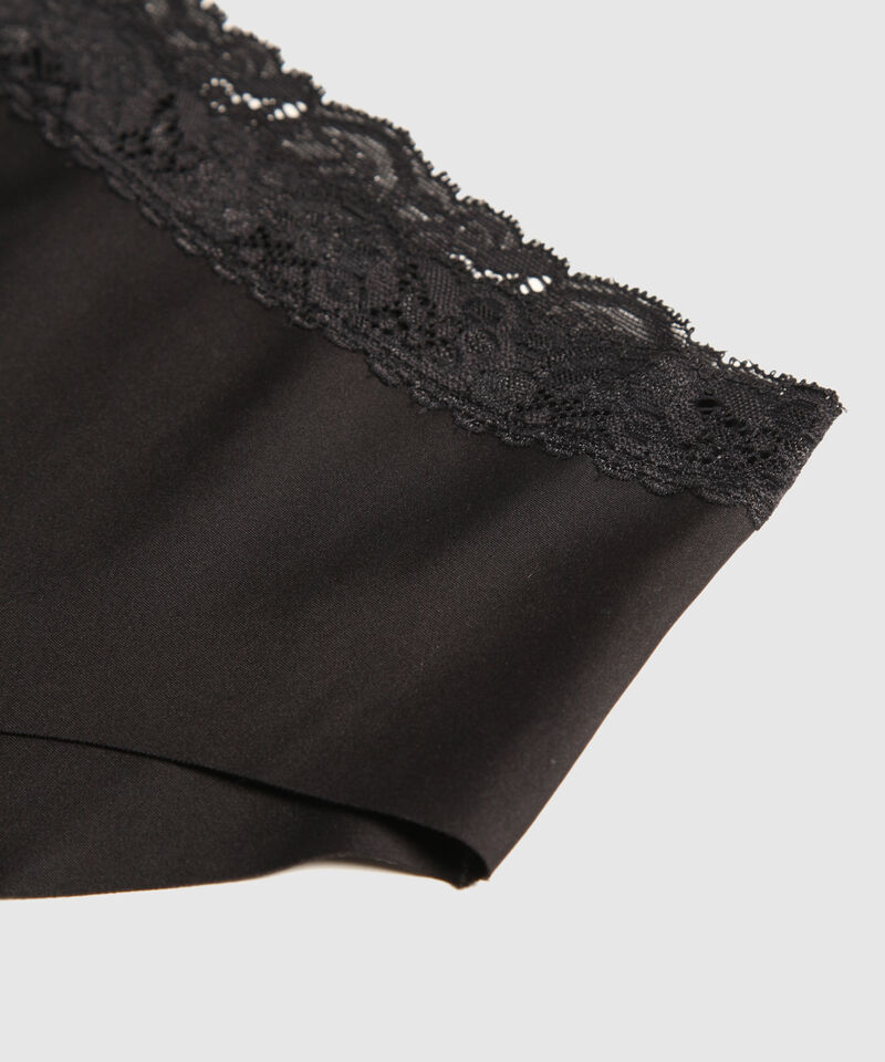 Panty Clásico Unicolor En Microfibra, Tiro Alto Con Encaje