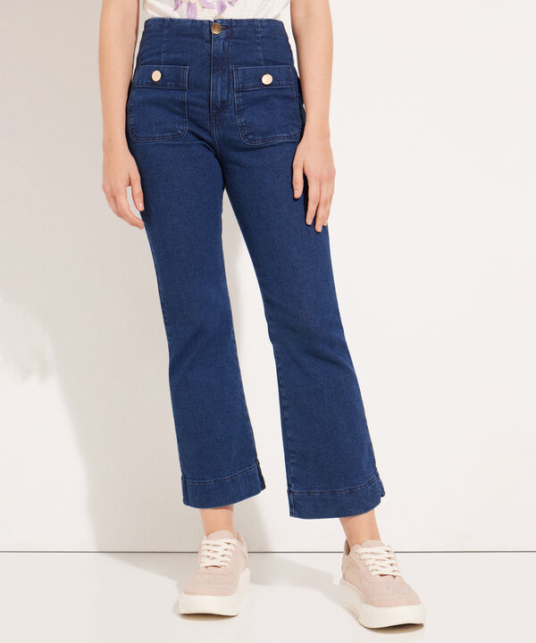 Jean Cropped Flare Tono Azul Oscuro image number null