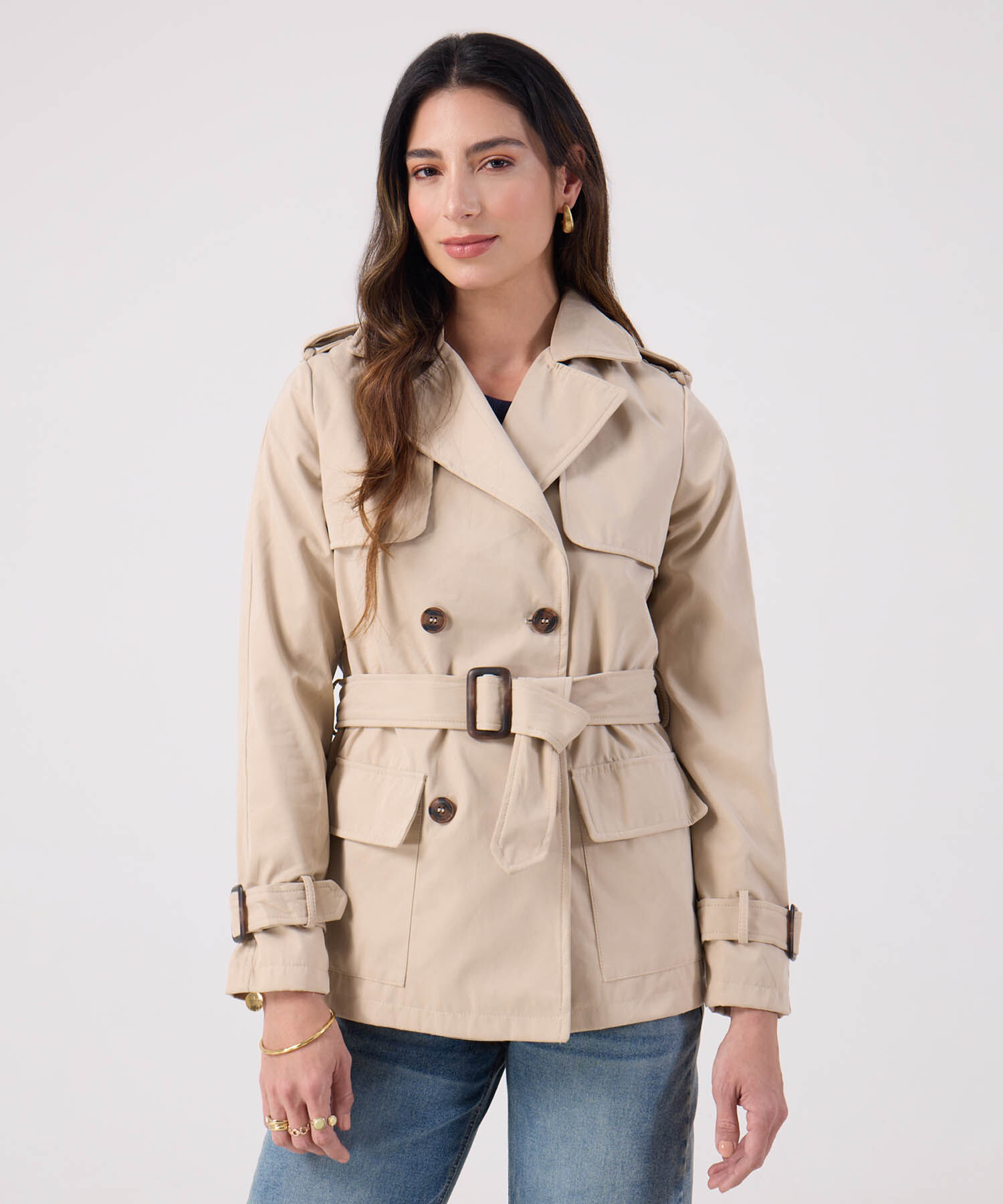 Chaqueta Trench Unicolor Con Cinturon 